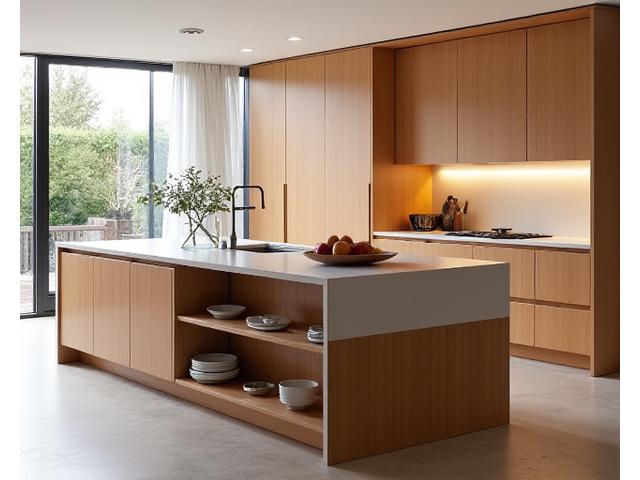 Queensland Maple Kitchen Island with Stone Top