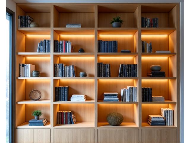 American White Oak Bookshelf with Brass Details