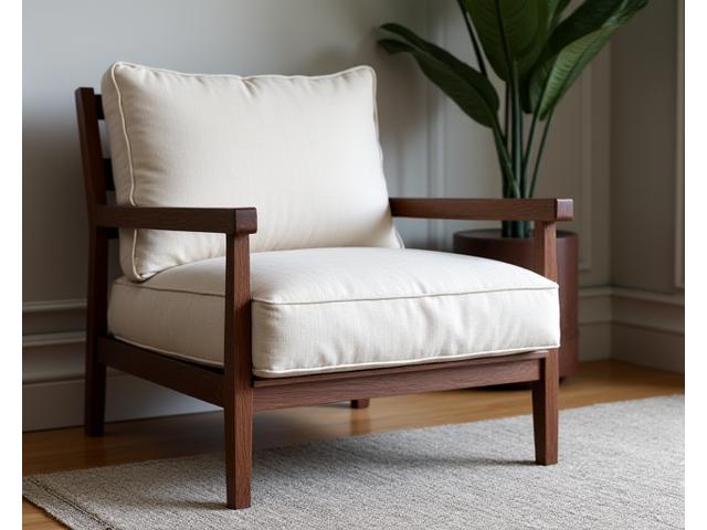 Black Walnut Armchair with Linen Upholstery